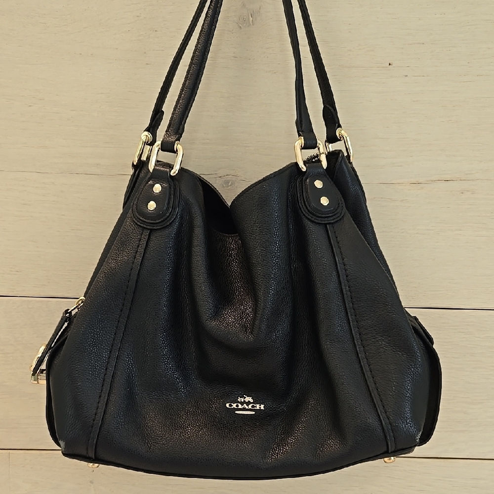 Coach Black Leather Shoulder Bag with Gold Hardware